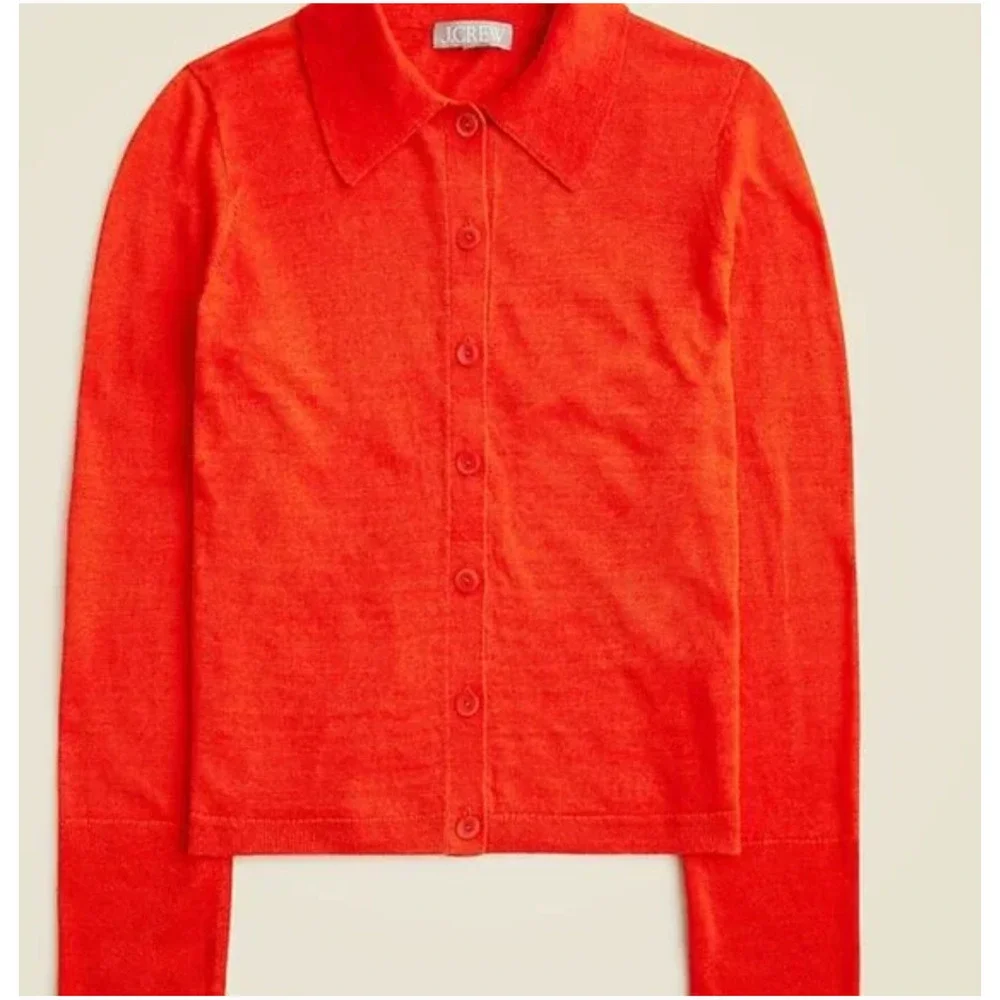 J CREW Collar Button Sweater XS NEW Cardigan Linen Poppy Orange Red CJ444 J.Crew
